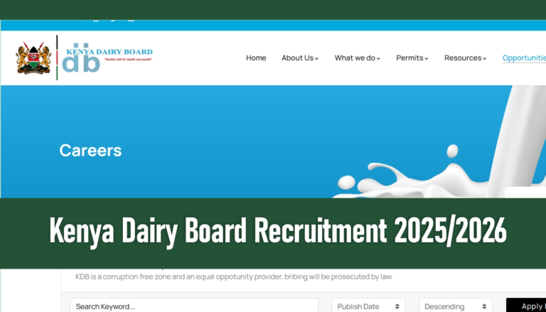Kenya Dairy Board Jobs 2025/2026 Recruitment Application Portal