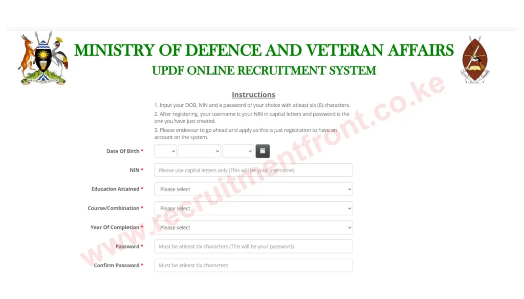 UPDF Recruitment 2025 Online Application Form