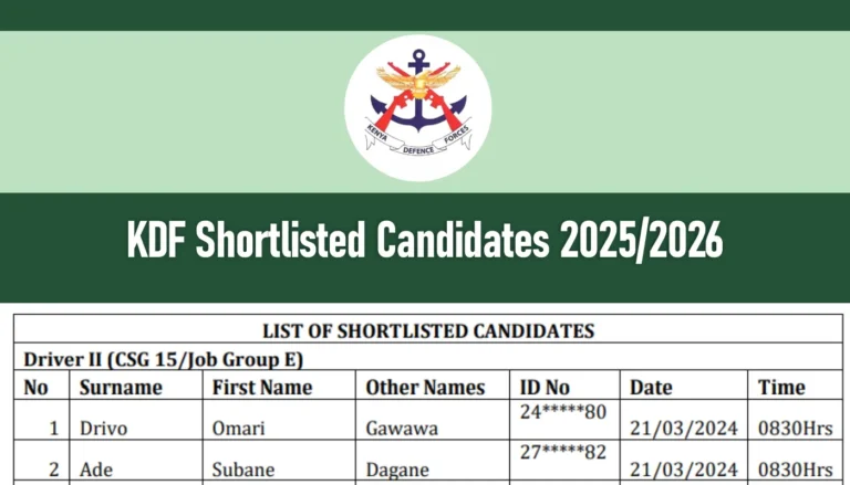 KDF Shortlisted Candidates 2025/2026 PDF Download - Check Here