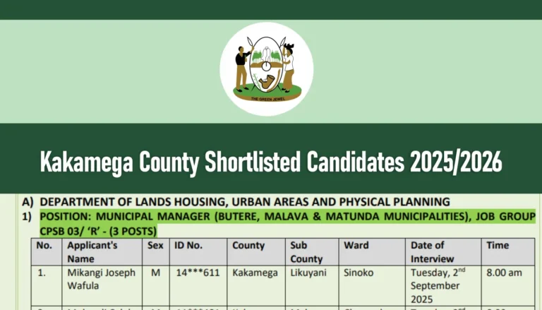 Kakamega County Shortlisted Candidates 2025/2026 is Out - Download PDF