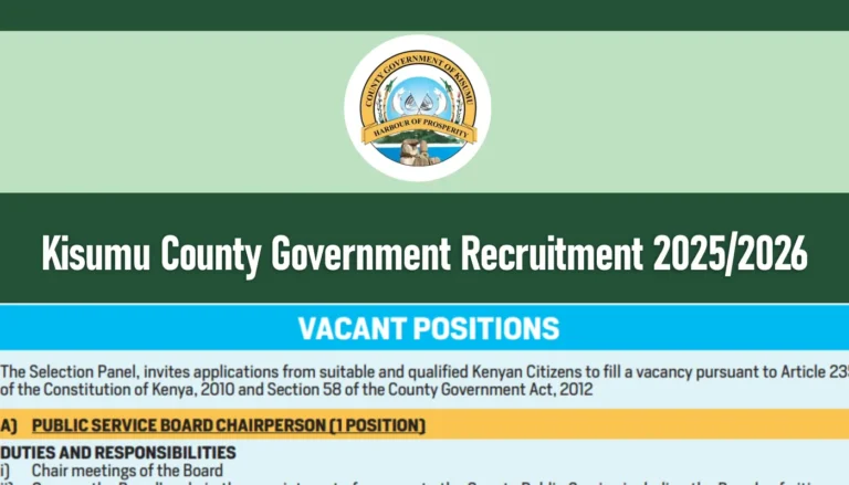 Kisumu County Government Recruitment 2025/2026 Jobs Application Form Portal