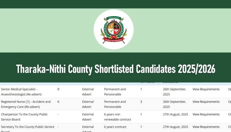 Tharaka-Nithi County Shortlisted Candidates 2025/2026 Jobs (PDF Download)