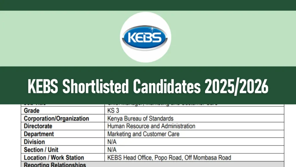 KEBS Shortlisted Candidates 2025/2026 PDF Download