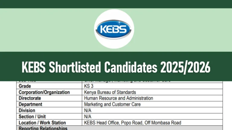 KEBS Shortlisted Candidates 2025/2026 PDF Download